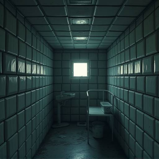 Imagen de una celda de aislamiento, con paredes acolchadas y sin ventanas, diseñada para la privación sensorial.